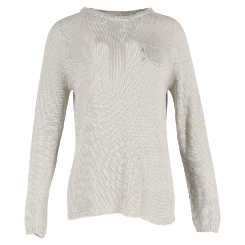 Max Mara Knitted Crewneck Sweater In Grey Linen